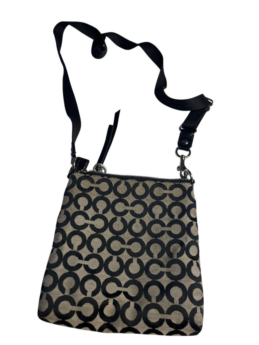 Coach Poppy Black & Gray Signature Jacquard Crossbody Bag Silver Appliqué Accent - Picture 2 of 16